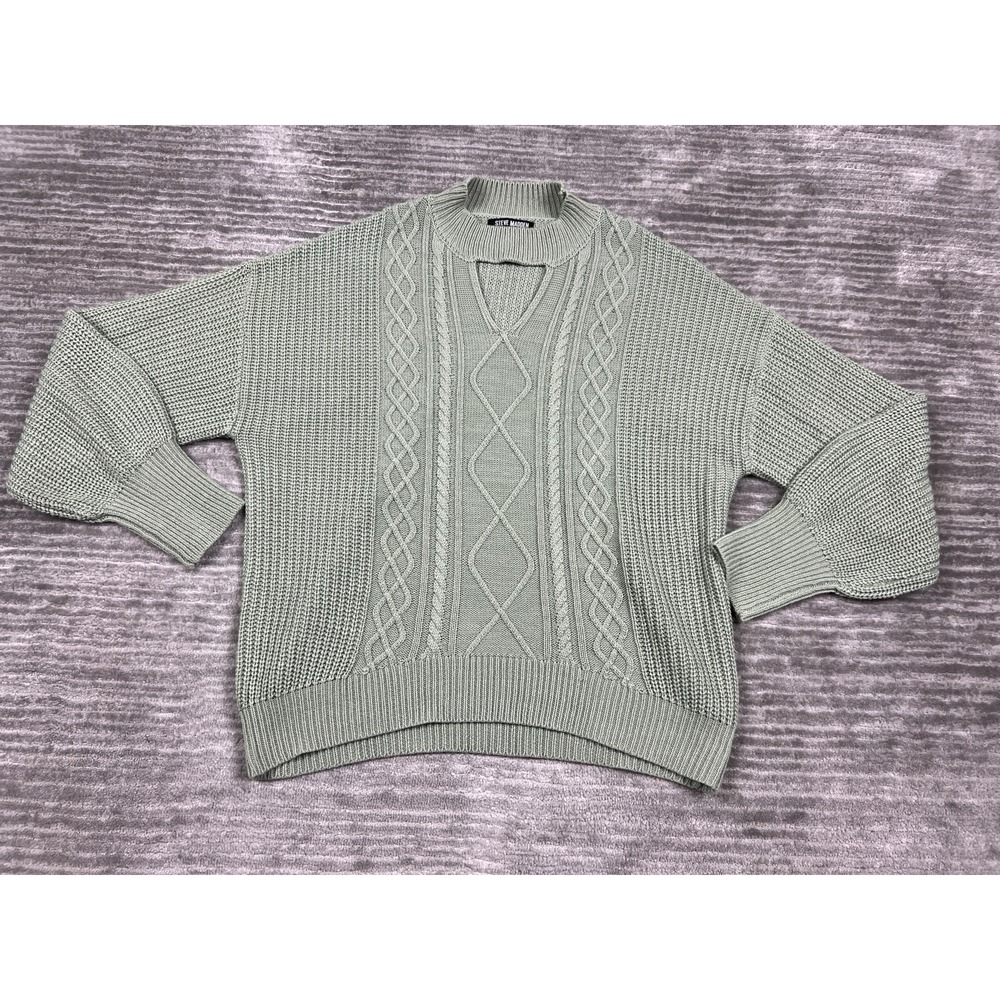 Steve Madden Cable Knit Key Hole Green Mock Neck Sweater
